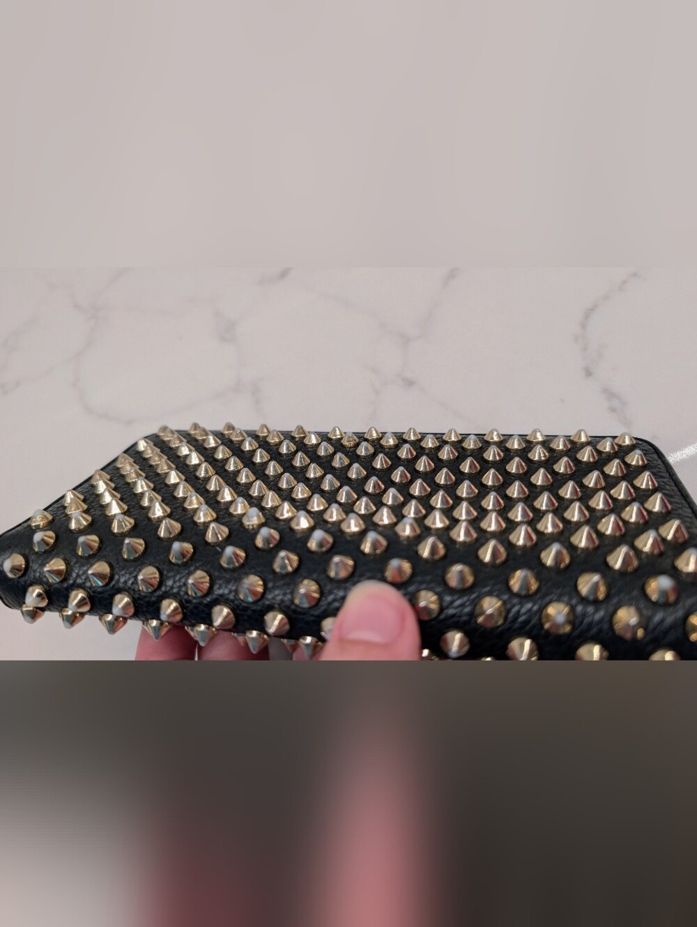 Christian Louboutin Black Leather Studded Wallet with Silver Spikes - Picture 7 of 9